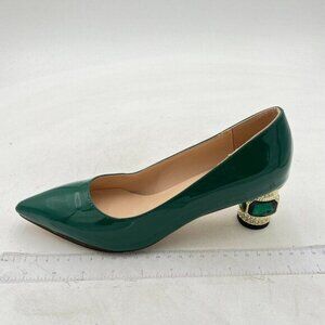 FSJ Women Bridal Pointed Toe Chunky Block Low Heel Crystal Pumps Slip on Wedding